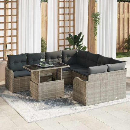 Trädgårdsoffset med kudde 9 pcs Ljusgrå Poly rattan