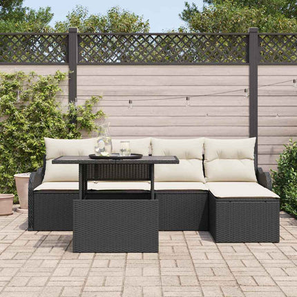 Utomhussoffgrupp med kudde 6 pcs Svart Poly rattan