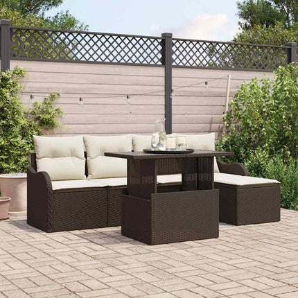 Utomhussoffgrupp med kudde 6 pcs Brun Poly rattan