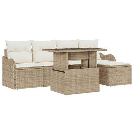 Utomhussoffgrupp med kudde 6 pcs Beige Poly rattan