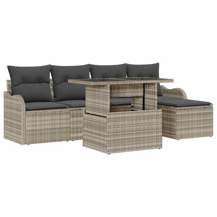 Utomhussoffgrupp med kudde 6 pcs Ljusgrå Poly rattan