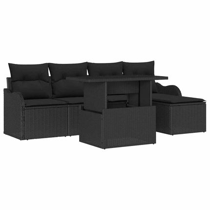 Utomhussoffgrupp med kudde 6 pcs Svart Poly rattan