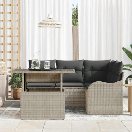 Utomhusmatbord med kudde 5 pcs Ljusgrå Poly rattan