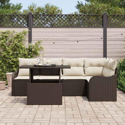 Matgrupp med kudde 6 pcs Brun Poly rattan