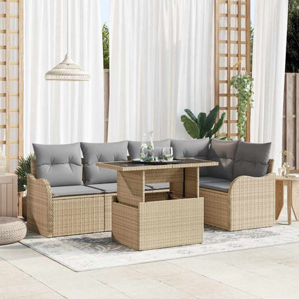 Matgrupp med kudde 6 pcs Beige Poly rattan