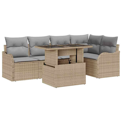 Matgrupp med kudde 6 pcs Beige Poly rattan