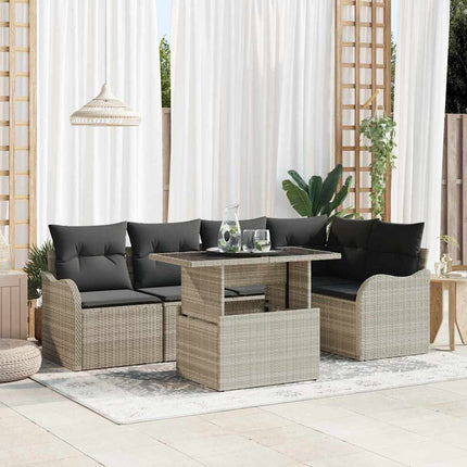 Matgrupp med kudde 6 pcs Ljusgrå Poly rattan