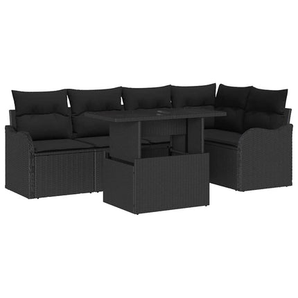 Matgrupp med kudde 6 pcs Svart Poly rattan