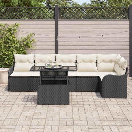 Soffset med kudde 7 pcs Svart Poly rattan