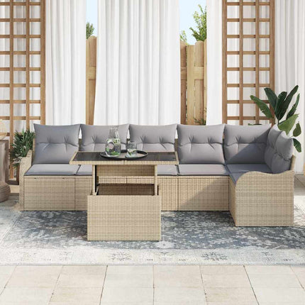 Soffset med kudde 7 pcs Beige Poly rattan