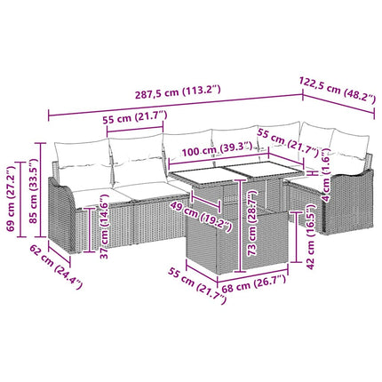 Soffset med kudde 7 pcs Svart Poly rattan