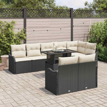 Lounge-set 9 st Svart Poly rattan