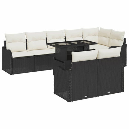 Lounge-set med kudde 9 pcs Svart Poly rattan