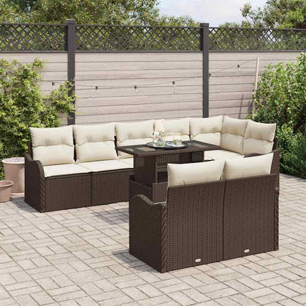 Lounge-set med kudde 9 pcs Brun Poly rattan