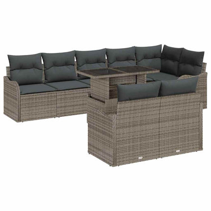 Lounge-set med kudde 9 pcs Grå Poly rattan