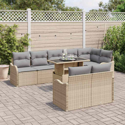 Lounge-set med kudde 9 pcs Beige Poly rattan