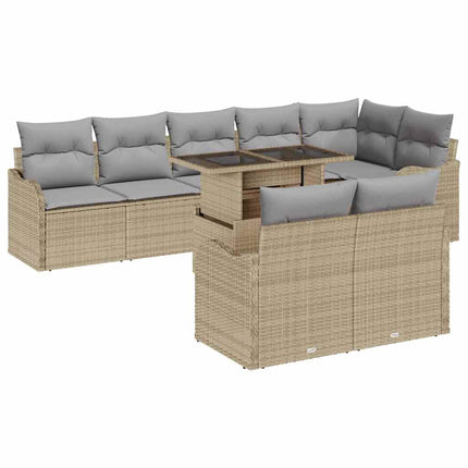 Lounge-set med kudde 9 pcs Beige Poly rattan