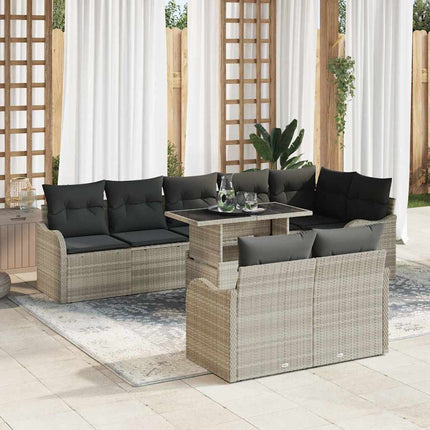 Lounge-set med kudde 9 pcs Ljusgrå Poly rattan