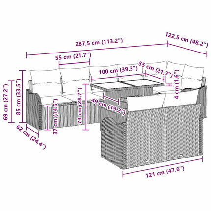 Lounge-set med kudde 9 pcs Ljusgrå Poly rattan