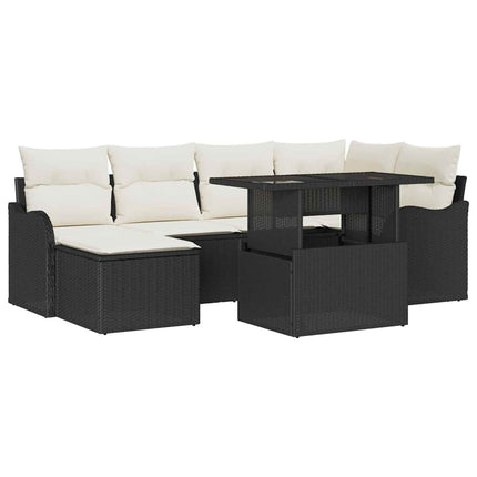 Trädgårdsoffset 7 st Svart Poly rattan