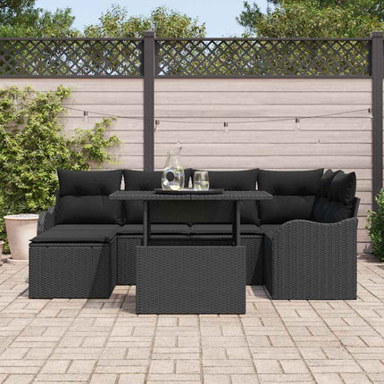 Trädgårdsoffset med kudde 7 pcs Svart Poly rattan