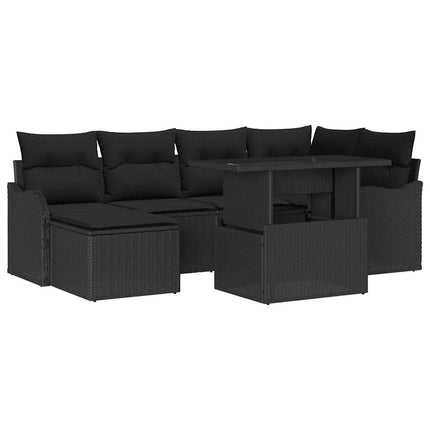 Trädgårdsoffset med kudde 7 pcs Svart Poly rattan