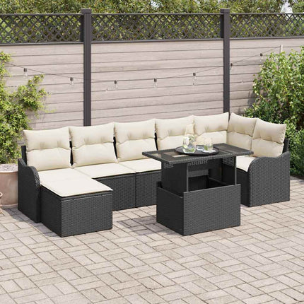 Trädgårdsoffset med kudde 8 pcs Svart Poly rattan