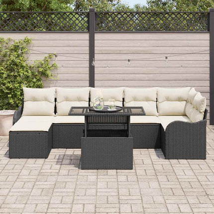 Trädgårdsoffset med kudde 8 pcs Svart Poly rattan