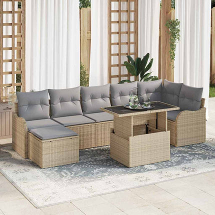 Trädgårdsoffset med kudde 8 pcs Beige Poly rattan