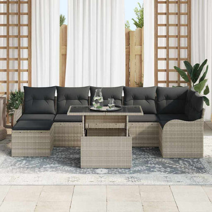 Trädgårdsoffset med kudde 8 pcs Ljusgrå Poly rattan