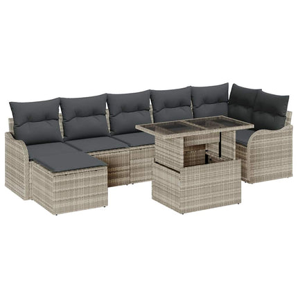 Trädgårdsoffset med kudde 8 pcs Ljusgrå Poly rattan