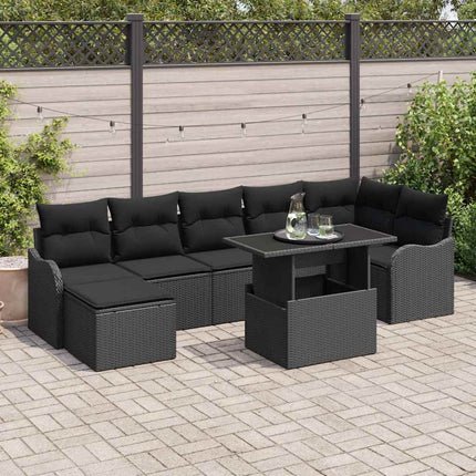 Trädgårdsoffset med kudde 8 pcs Svart Poly rattan