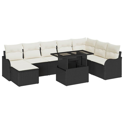 Trädgårdsoffset 9 st Svart Poly rattan