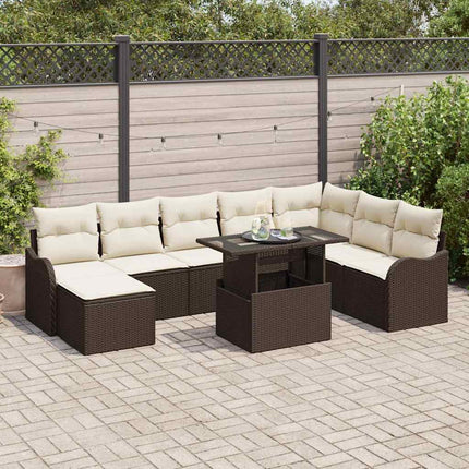Trädgårdsoffset med kudde 9 pcs Brun Poly rattan