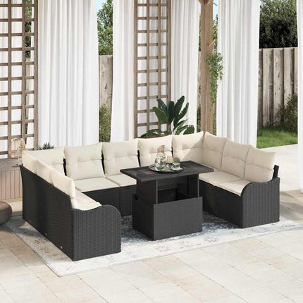 Trädgårdsoffset med kudde 10 pcs Svart Poly rattan