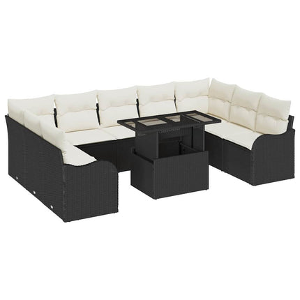 Trädgårdsoffset med kudde 10 pcs Svart Poly rattan