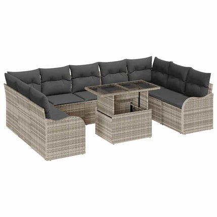 Trädgårdsoffset med kudde 10 pcs Ljusgrå Poly rattan
