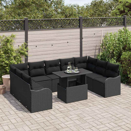 Trädgårdsoffset med kudde 10 pcs Svart Poly rattan