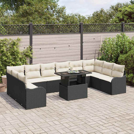 Trädgårdsoffset med kudde 11 pcs Svart Poly rattan