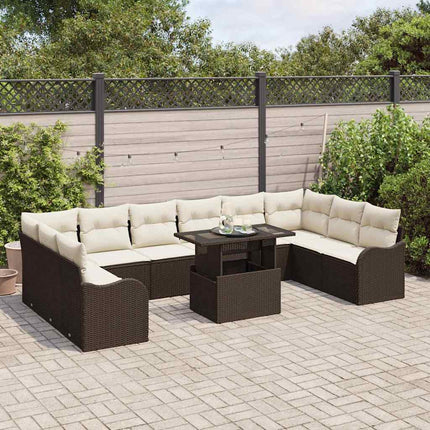 Trädgårdsoffset med kudde 11 pcs Brun Poly rattan
