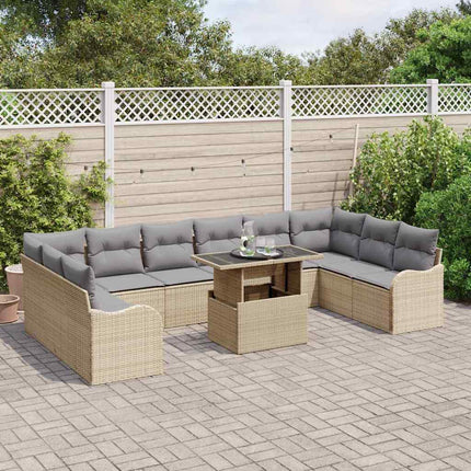 Trädgårdsoffset med kudde 11 pcs Beige Poly rattan