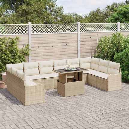 Trädgårdsoffset med kudde 11 pcs Beige Poly rattan
