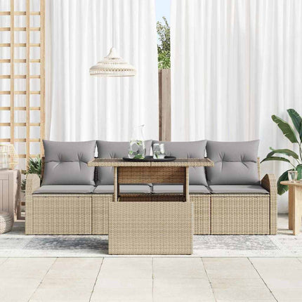 Trädgårdsoffset med kudde 5 pcs Beige Poly rattan
