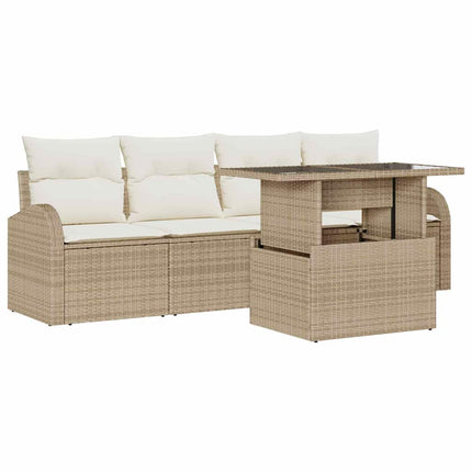 Trädgårdsoffset med kudde 5 pcs Beige Poly rattan