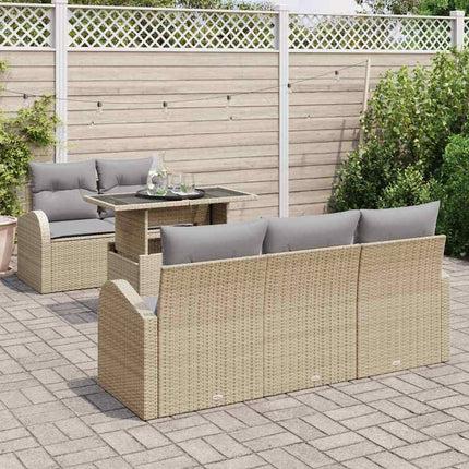 Trädgårdsoffset med kudde 6 pcs Beige konstrotting