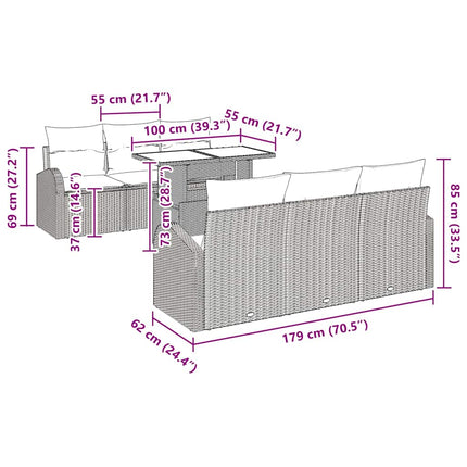Trädgårdsoffset med kudde 7 pcs Svart Poly rattan