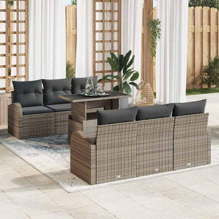 Trädgårdsoffset med kudde 7 pcs Grå Poly rattan