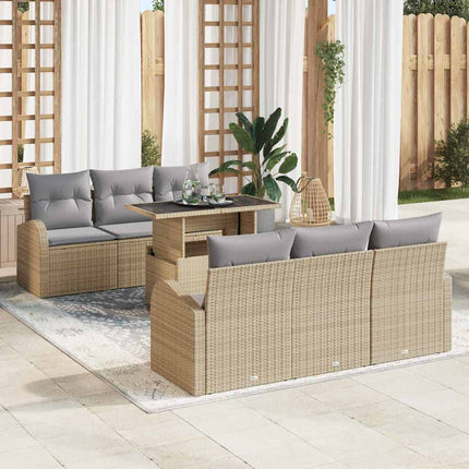 Trädgårdsoffset med kudde 7 pcs Beige Poly rattan