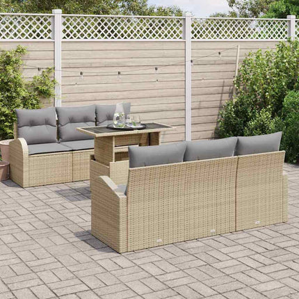 Trädgårdsoffset med kudde 7 pcs Beige Poly rattan