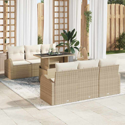 Trädgårdsoffset med kudde 7 pcs Beige Poly rattan